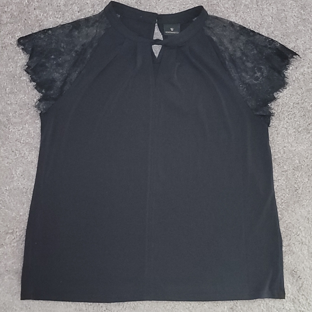Worthington Keyhole Neck Lace Sleeve blouse - Picture 3 of 9
